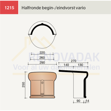 Halfronde Begin-/Eindvorst Vario Koramic Alegra 10 Natuurrood+ Naturel