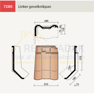 Knikgevelpan Links 135° Koramic Alegra 10 Natuurrood+ Naturel