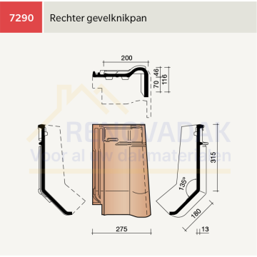 Knikgevelpan Rechts 135° Koramic Alegra 10 Natuurrood+ Naturel