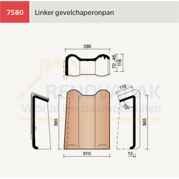 Chaperongevelpan Links 70° Koramic Alegra 10 Natuurrood+ Naturel