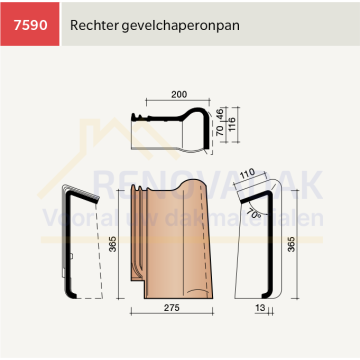Chaperongevelpan Rechts 70° Koramic Alegra 10 Natuurrood+ Naturel