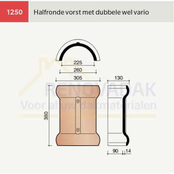 Halfronde Vorst Vario met dubbelewel Koramic Alegra 12 Natuurrood+ Naturel