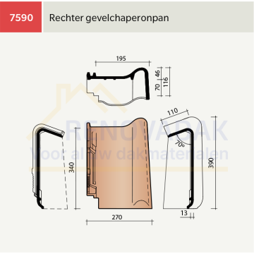Chaperongevelpan Rechts 70° Koramic Alegra 12 Natuurrood+ Naturel