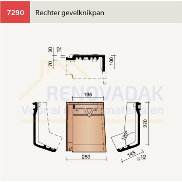 Knikgevelpan Rechts 120° Koramic Datura Leikleur mat Engobe