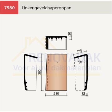 Chaperongevelpan Links 70° Koramic Datura Leikleur mat Engobe