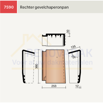 Chaperongevelpan Rechts 70° Koramic Datura Leikleur mat Engobe