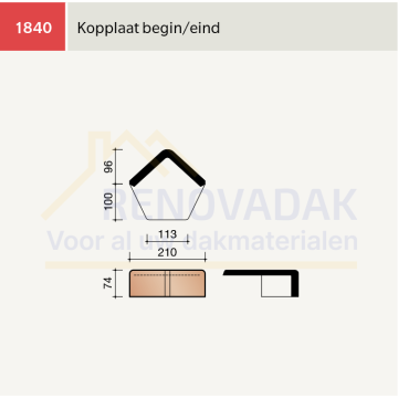 Hoekige Begin-/Eindkap Koramic Leipan 301 Natuurrood Naturel