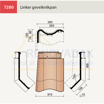 Knikgevelpan Links 135° Koramic Madura Natuurrood+ Naturel