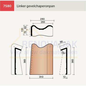 Chaperongevelpan Links 70° Koramic Madura Zwart Verglaasd