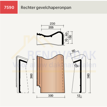 Chaperongevelpan Rechts 70° Koramic Madura Natuurrood+ Naturel