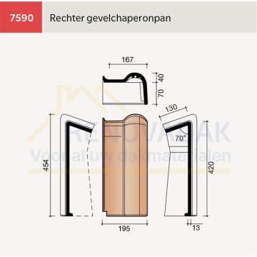 Chaperongevelpan Rechts 70° Koramic Modula Natuurrood+ Naturel