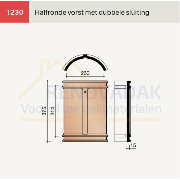 Halfronde Vorst 230mm met dubbelesluiting Koramic Oude Holle 451
