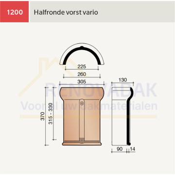 Halfronde Vorst Vario Koramic OVH Klassiek Zwart Gesmoord satinet