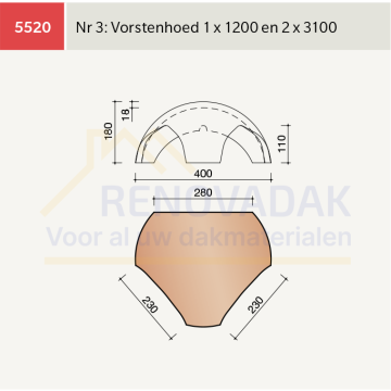 Broekstuk 1xHalfrond Vario 2xSchub nr. 3 Koramic OVH Klassiek Natuurrood Naturel
