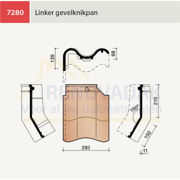 Knikgevelpan Links 150° Koramic OVH Klassiek Natuurrood Naturel