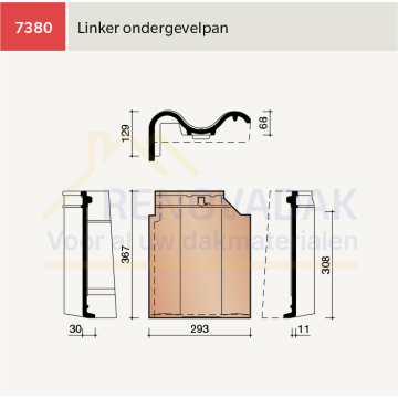 Ondergevelpan Links Koramic OVH Klassiek Zwart Gesmoord satinet