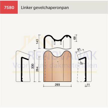 Chaperongevelpan Links 70° Koramic OVH Klassiek Natuurrood Naturel