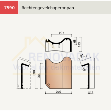 Chaperongevelpan Rechts 70° Koramic OVH Klassiek Natuurrood Naturel