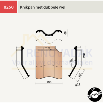 Knikpan 150° met dubbelewel Koramic OVH Klassiek Zwart Gesmoord satinet