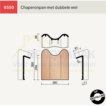Chaperonpan 70° met dubbelewel Koramic OVH Klassiek Zwart Gesmoord satinet