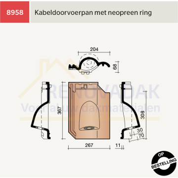 Kabel Doorvoerpan Koramic OVH Klassiek Zwart Gesmoord satinet
