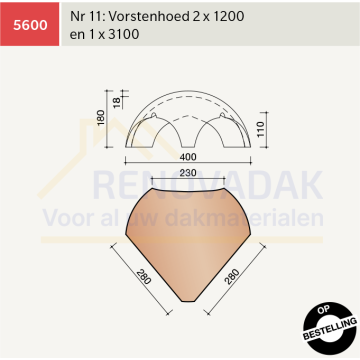 Broekstuk 2xHalfrond 1xSchub nr. 11 Koramic OVH Vario Natuurrood+ Naturel