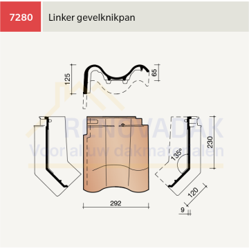 Knikgevelpan Links 135° Koramic OVH Vario Natuurrood+ Naturel