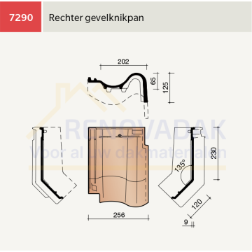 Knikgevelpan Rechts 135° Koramic OVH Vario Natuurrood+ Naturel