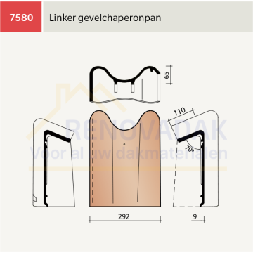 Chaperongevelpan Links 70° Koramic OVH Vario Herfstkleur satinet Engobe