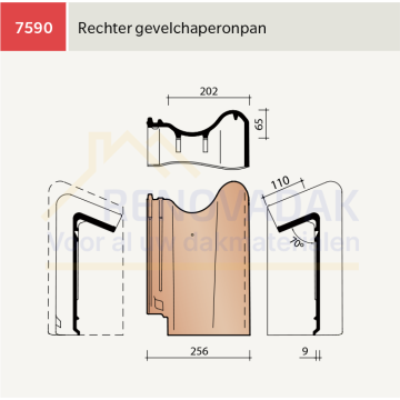 Chaperongevelpan Rechts 70° Koramic OVH Vario Natuurrood+ Naturel