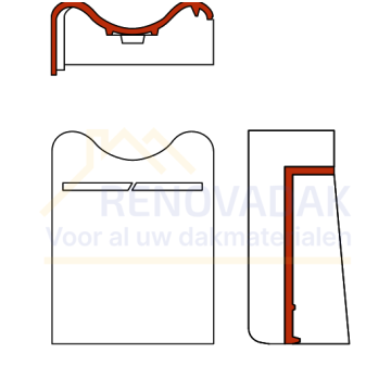 Chaperongevelpan Links 90° Monier Renova Matzwart Mat verglaasd