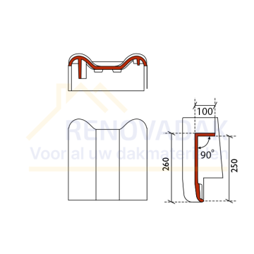 Chaperongevelpan Links 90° Monier Rubin 11V Natuurrood Naturel