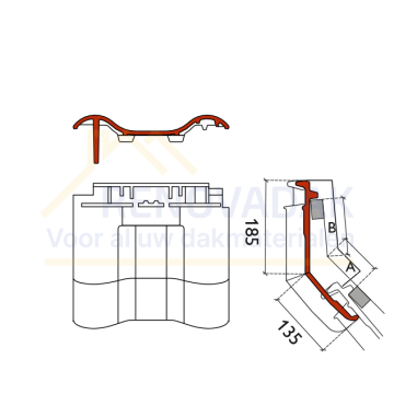 Knikgevelpan Links 140° Monier Rubin 9V Basaltgrijs Engobe
