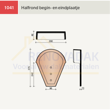 Halfronde Begin-/Eindkap Koramic Standard Mulden Natuurrood Naturel