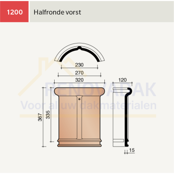 Halfronde Vorst 230mm Koramic Tuile du Nord 18 Natuurrood Naturel