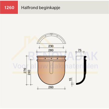 Halfronde Hoekkeperbeginkap 230mm Koramic Tuile du Nord 18