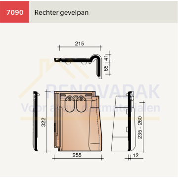 Gevelpan Rechts Koramic Tuile du Nord 18 Matzwart Engobe