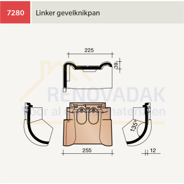 Knikgevelpan Links 135° Koramic Tuile du Nord 18 Matzwart Engobe