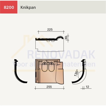 Knikpan 135° Koramic Tuile du Nord 18 Matzwart Engobe