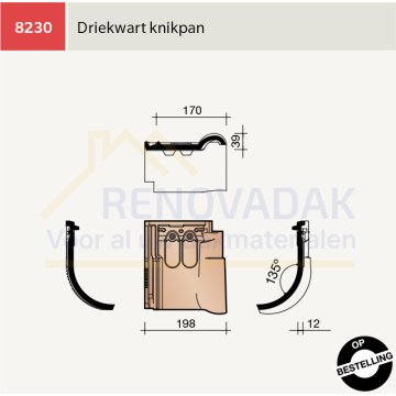 3/4 Knikpan 135° Koramic Tuile du Nord 18 Matzwart Engobe