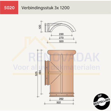 Halfronde Verbindingsstuk 3xHalfrond 1200 Koramic Tuile du Nord 44 Amarant Engobe