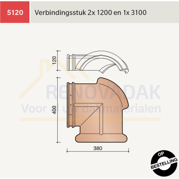 Halfronde Verbindingsstuk 2xHalfrond 1200 1xHalfrond Hoekkeper 3100 Koramic Tuile du Nord 44 Natuurrood Naturel