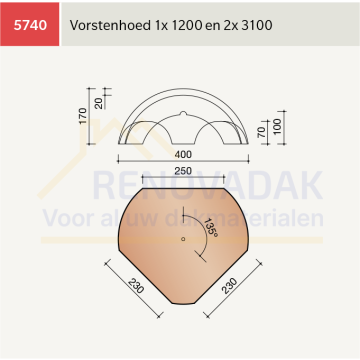 Broekstuk 1xHalfrond 2xHalfrond Hoekkeper Koramic Tuile du Nord 993 Bruin Verglaasd