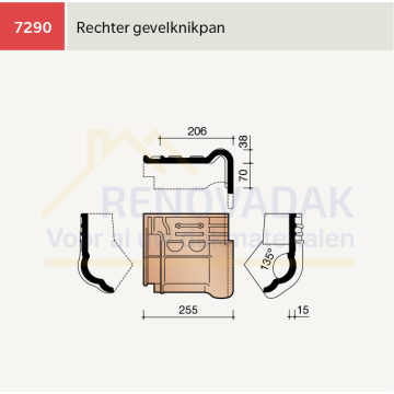 Knikgevelpan Rechts 135° Koramic Tuile du Nord 993 Antraciet Engobe