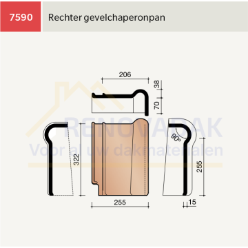 Chaperongevelpan Rechts 82° Koramic Tuile du Nord 993 Antraciet Engobe
