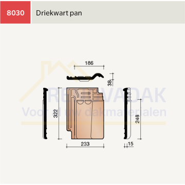 3/4 pan Koramic Tuile du Nord 993 Bruin Verglaasd