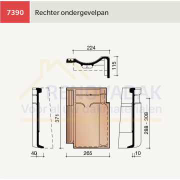 Ondergevelpan Rechts Koramic VHV Klassiek Blauw Gesmoord
