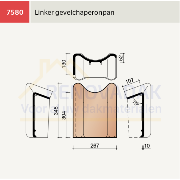 Chaperongevelpan Links 70° Koramic VHV Klassiek Blauw Gesmoord