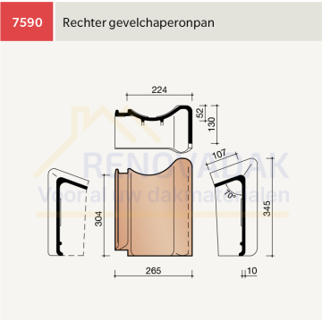 Chaperongevelpan Rechts 70° Koramic VHV Klassiek Blauw Gesmoord