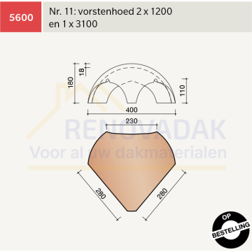 Broekstuk 2xHalfrond 1xSchub nr. 11 Koramic VHV Vario Leizwart Verglaasd